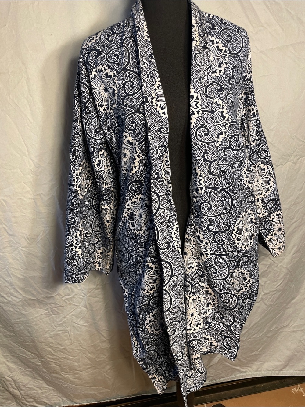 Navy Blue Floral Open-Front Tunic cover up kimono